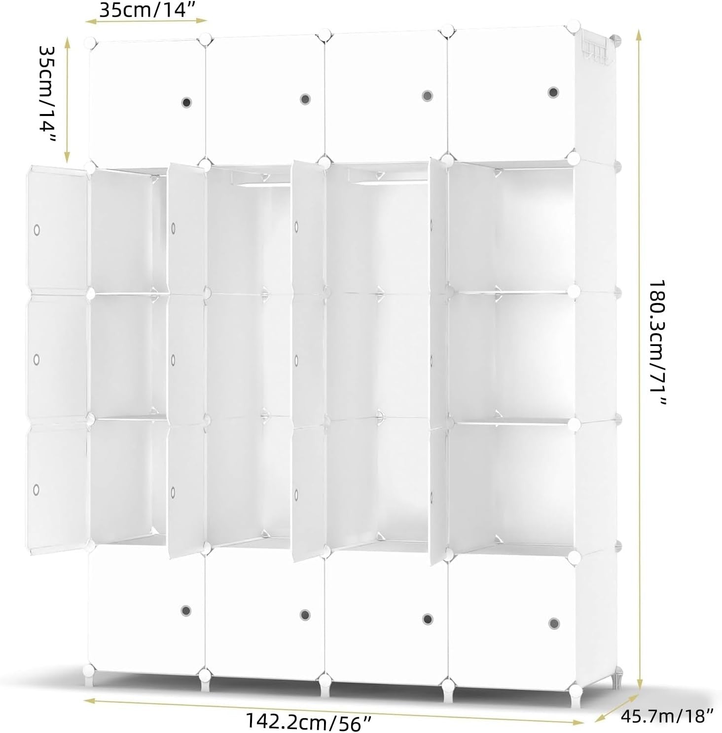 20 Cube Portable Wardrobe Closet White Modular Storage Cabinet with Rails