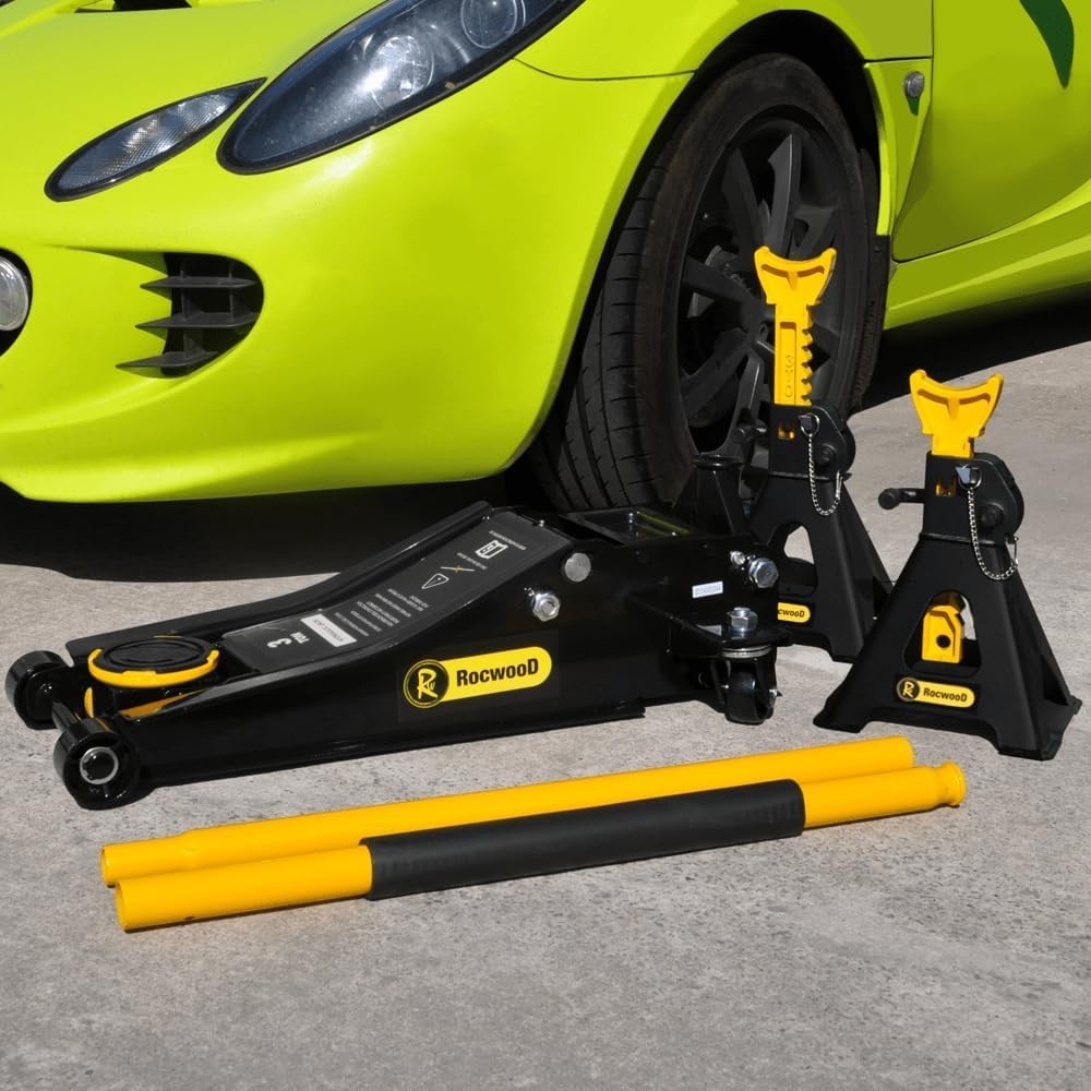 3 Ton Low Profile Trolley Jack + 3 Ton Axle Stands Set 75–505mm Heavy Duty
