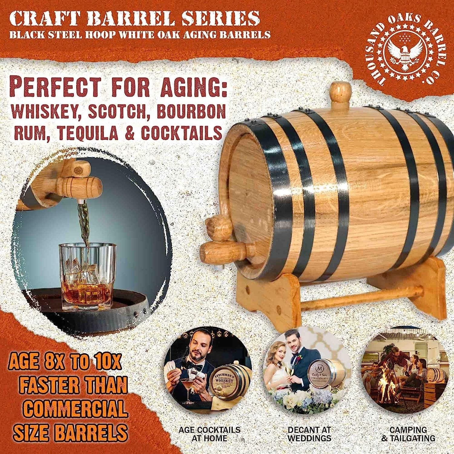 1L Oak Aging Barrel with Stand & Spigot | Mini Whiskey Rum Wine Decanter Gift
