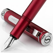 Luxury Fountain Pen Fine Nib Matt Red Chrome Gift Box Set