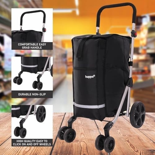 74L Foldable Shopping Trolley 6 Wheels Lightweight Grocery Cart Storage