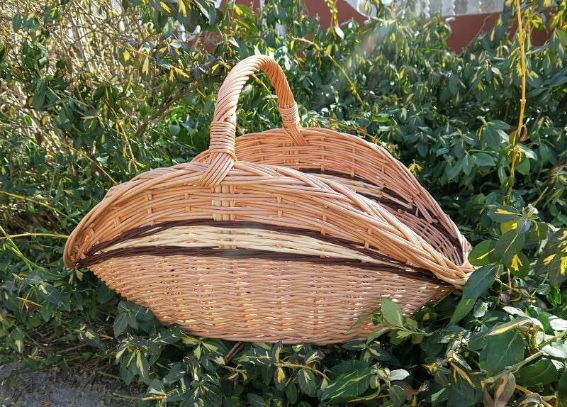Rustic Wicker Log Basket with Handle, Durable Indoor Firewood Storage