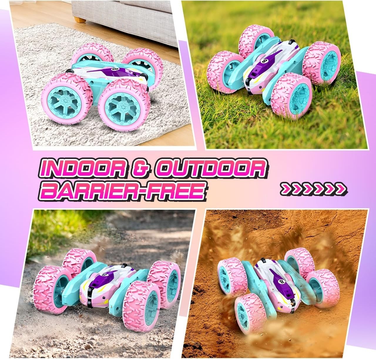 Pink 4WD RC Stunt Car for Girls 3–8+, 360° Flip Remote Control Car