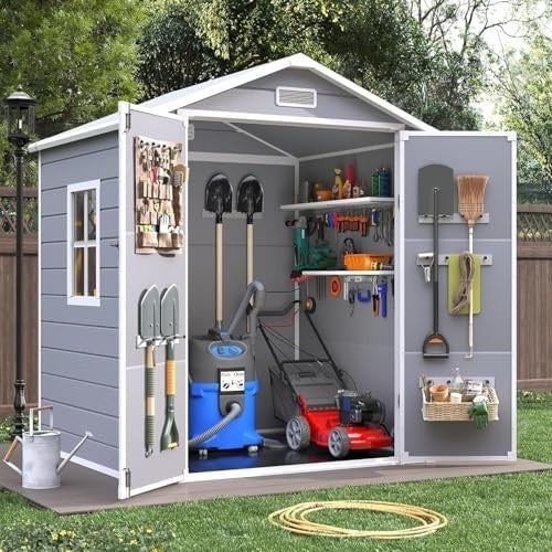 Outdoor 6x4.5ft Resin Storage Shed Lockable Garden Tool & Bike Box