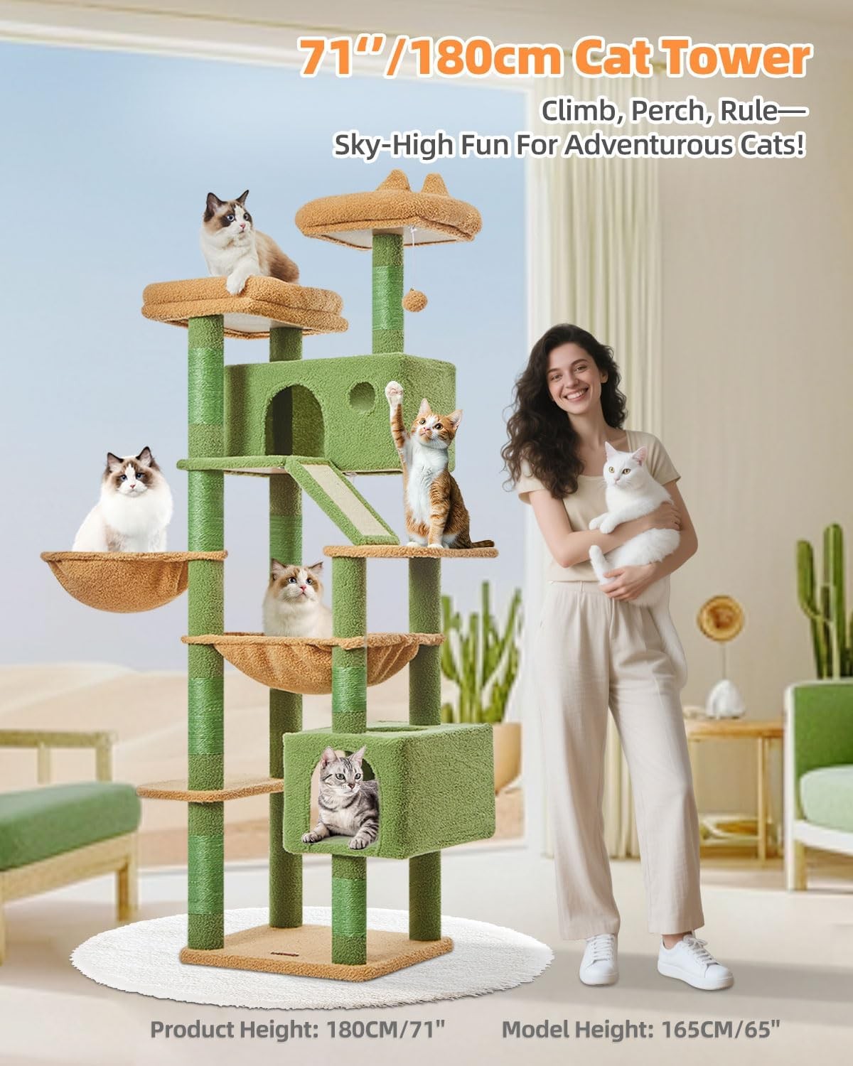180cm Cat Tree Tower Multi Level Scratching Post Indoor Climber Hammock
