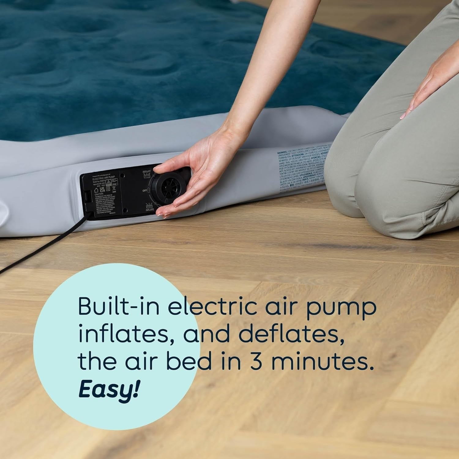 Luxury Single Inflatable Air Bed Built-In Pump Flocked Raised Mattress