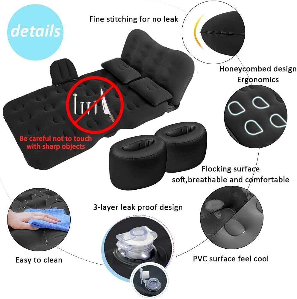 Inflatable Car Camping Bed w/ Pump, 2 Pillows for SUV, Sedan, Tent