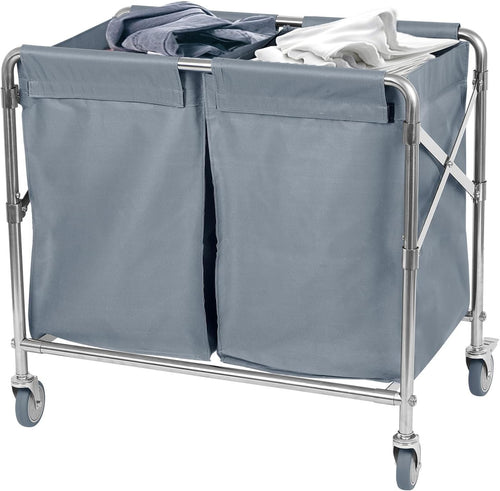 300L Heavy Duty 2-Section Laundry Trolley on Wheels | Commercial Folding Laundry