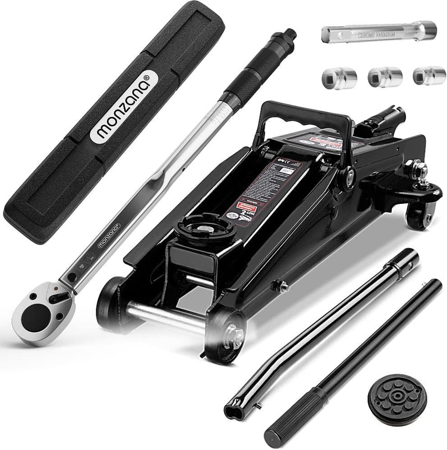 3 Ton Trolley Jack 135–400mm + Torque Wrench Set 40–210Nm Car SUV Lift w/ Cases
