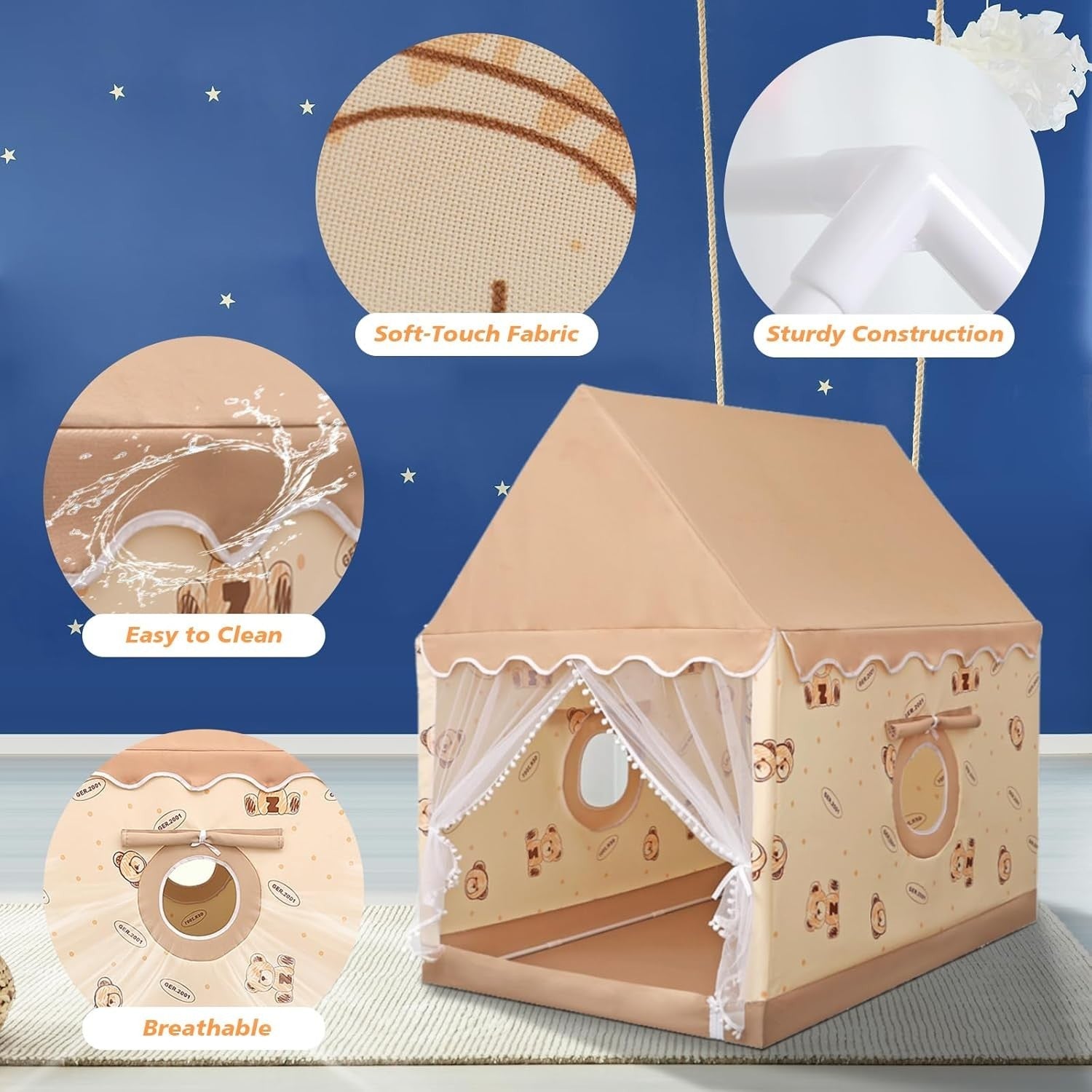 Kids Play Tent Indoor Outdoor Soft Playhouse Easy Setup Ages 3+