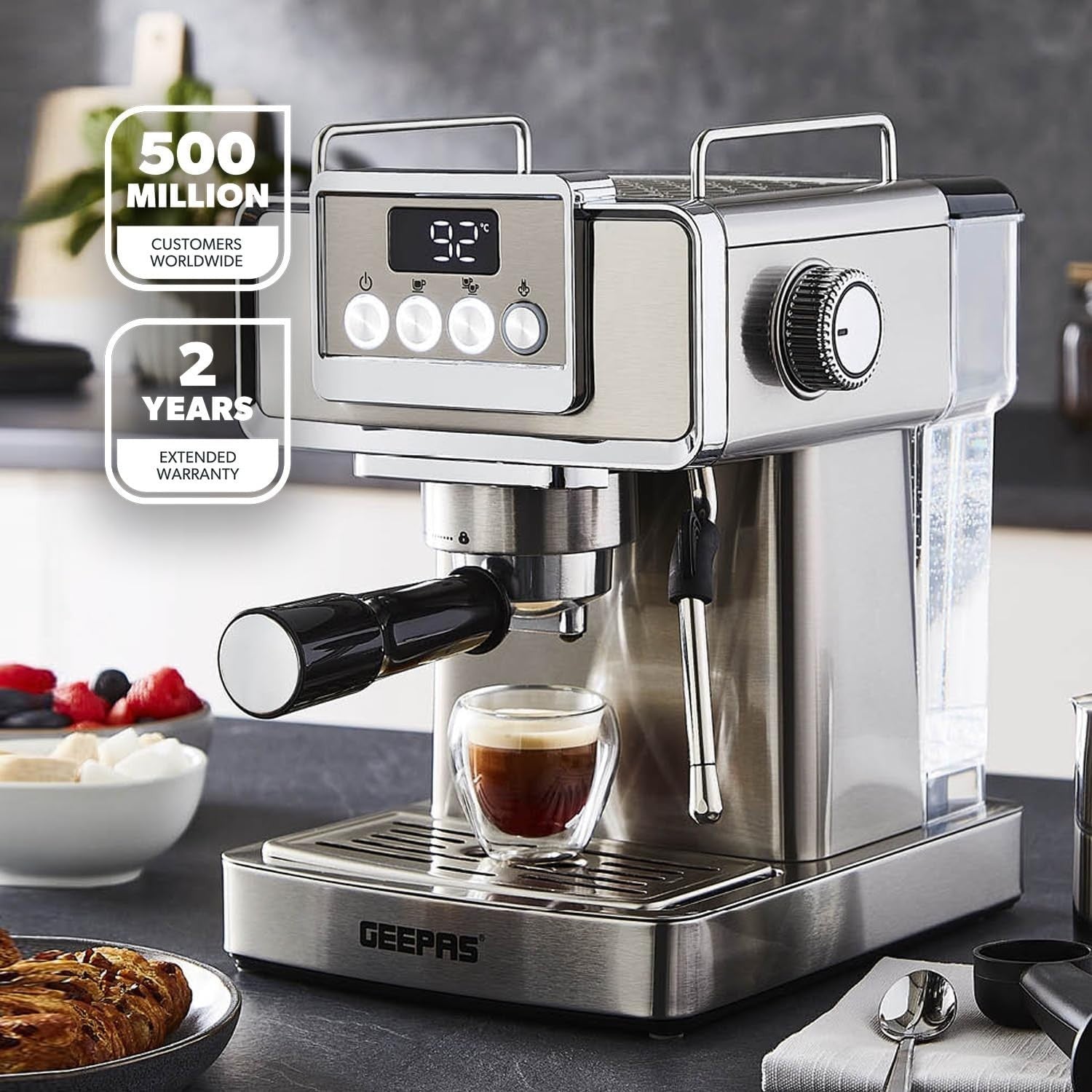 20 Bar Espresso Machine 1.8L | Milk Frother | 1465W | Stainless Steel