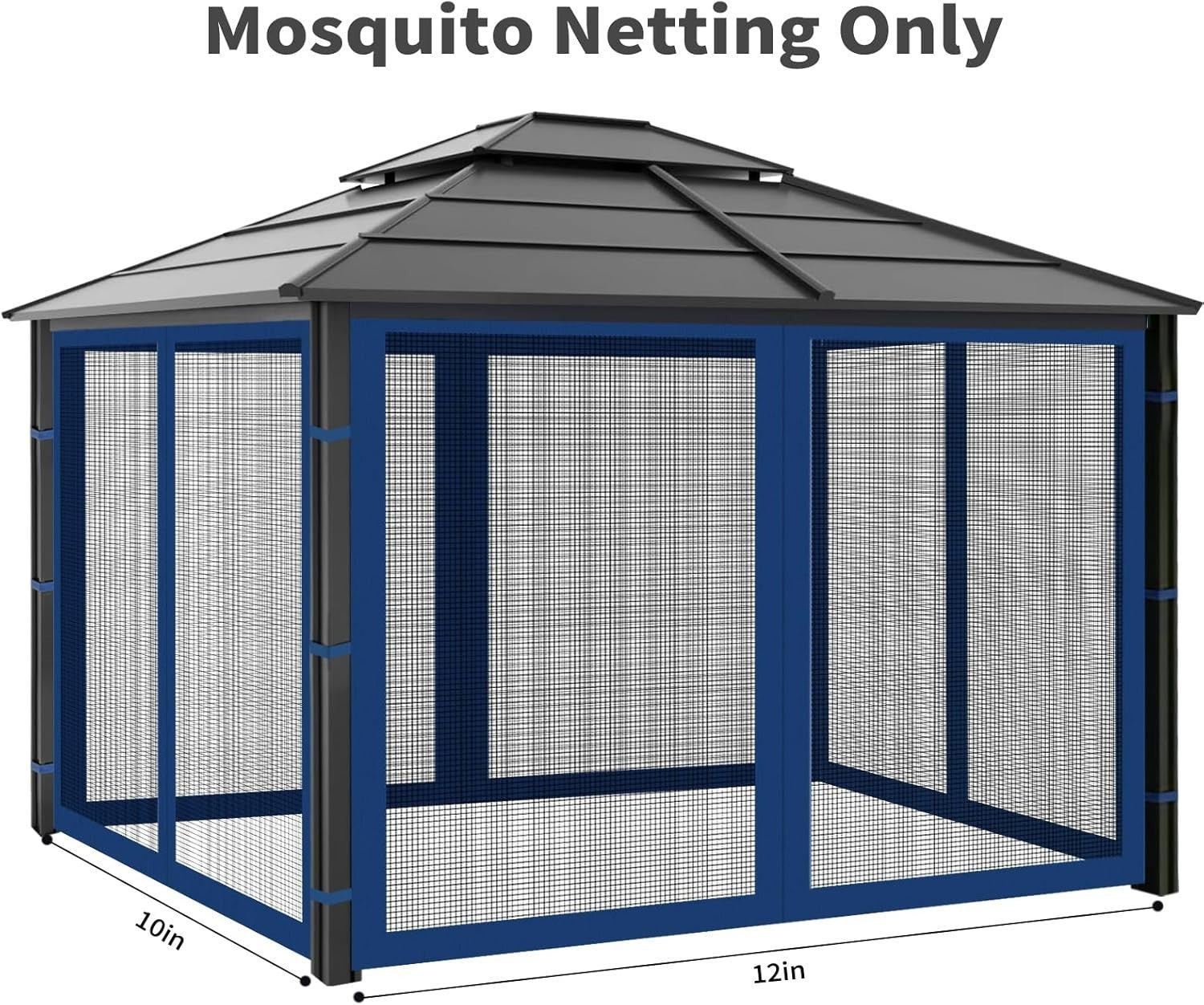 10x12ft Navy Blue Gazebo Mosquito Netting 4 Panels Zipper Sidewalls Outdoor