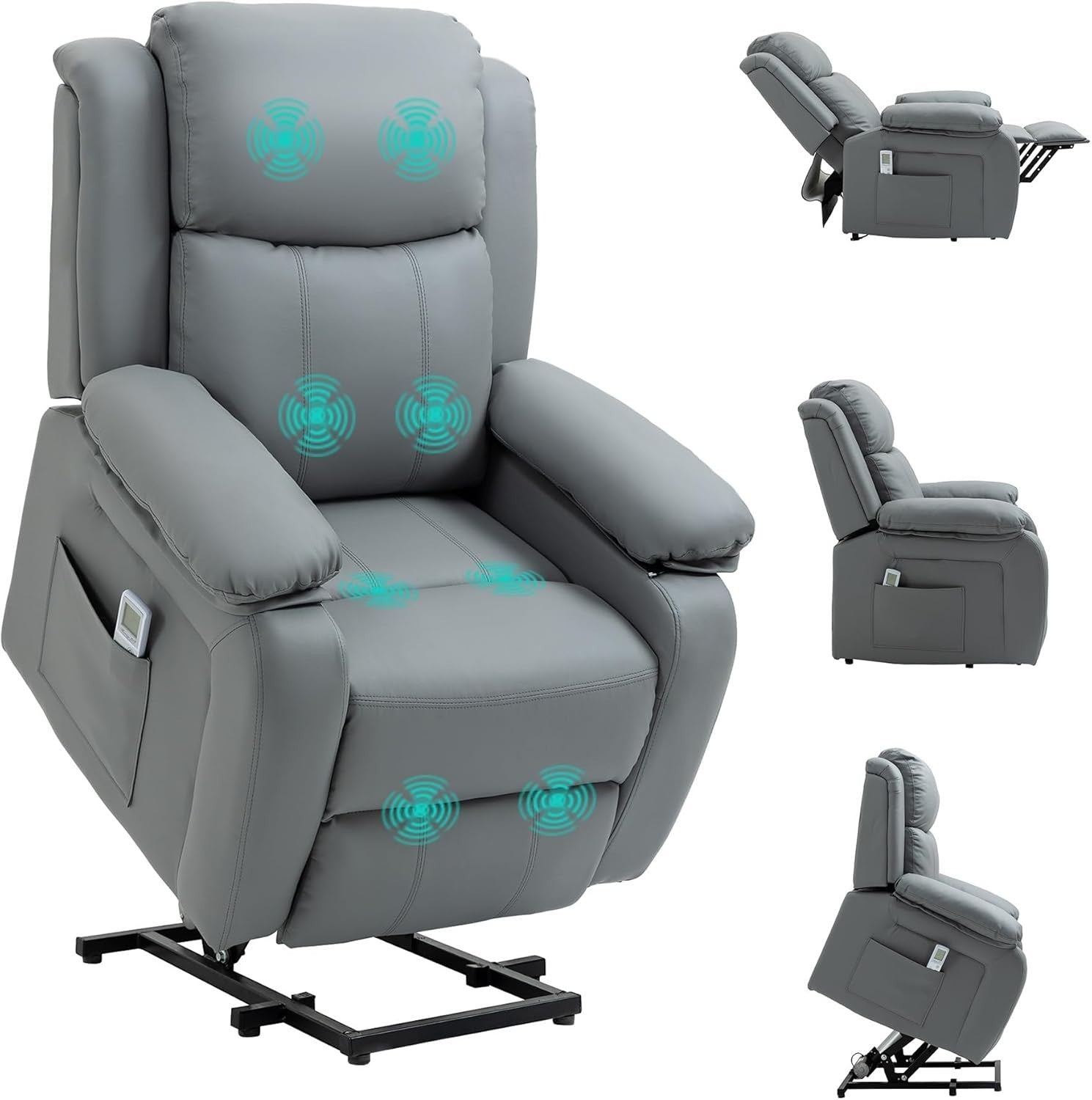 Power Lift Recliner Chair Massage Heat 160° Recline w/ Footrest Side Pockets