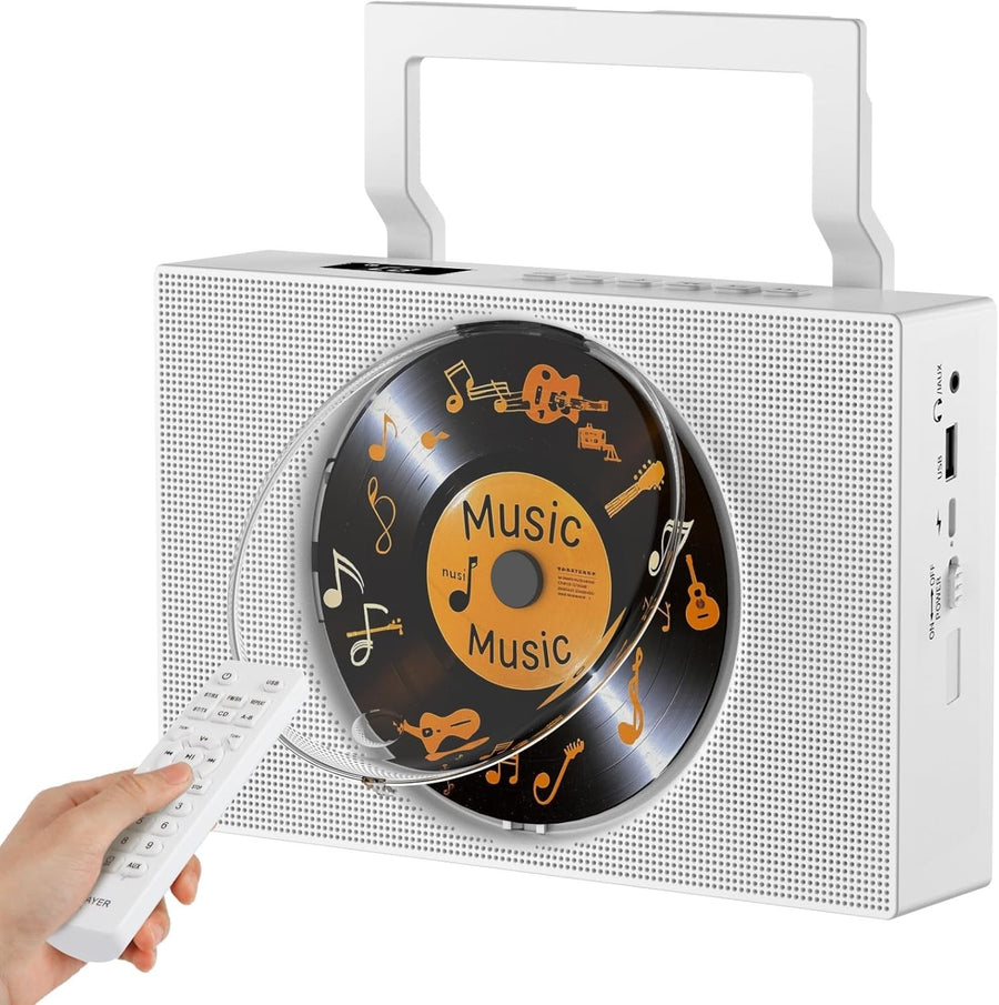 Bluetooth CD Player FM Radio USB AUX Speakers Remote Display White