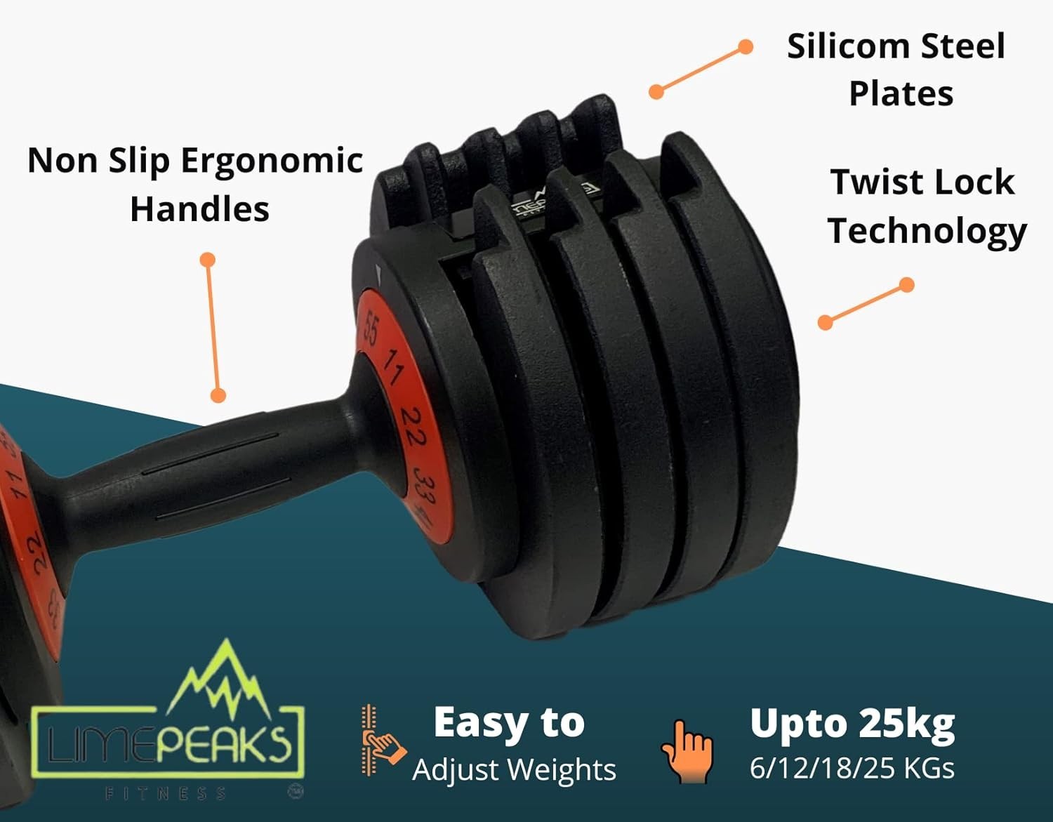 55LB Adjustable Dumbbell Twist Handle Non-Slip Home Gym Weight