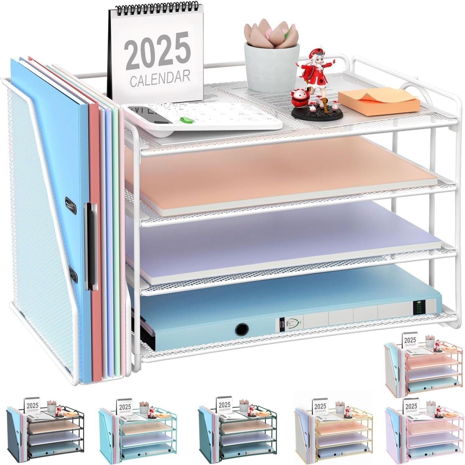4-Tier Desk Organizer with Magazine Rack – Metal File & Office Storage