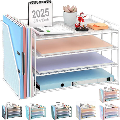 4-Tier Desk Organizer with Magazine Rack – Metal File & Office Storage