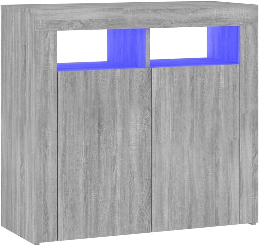 Grey Sonoma LED Sideboard Cabinet Cupboard Storage Unit 80cm Modern Display