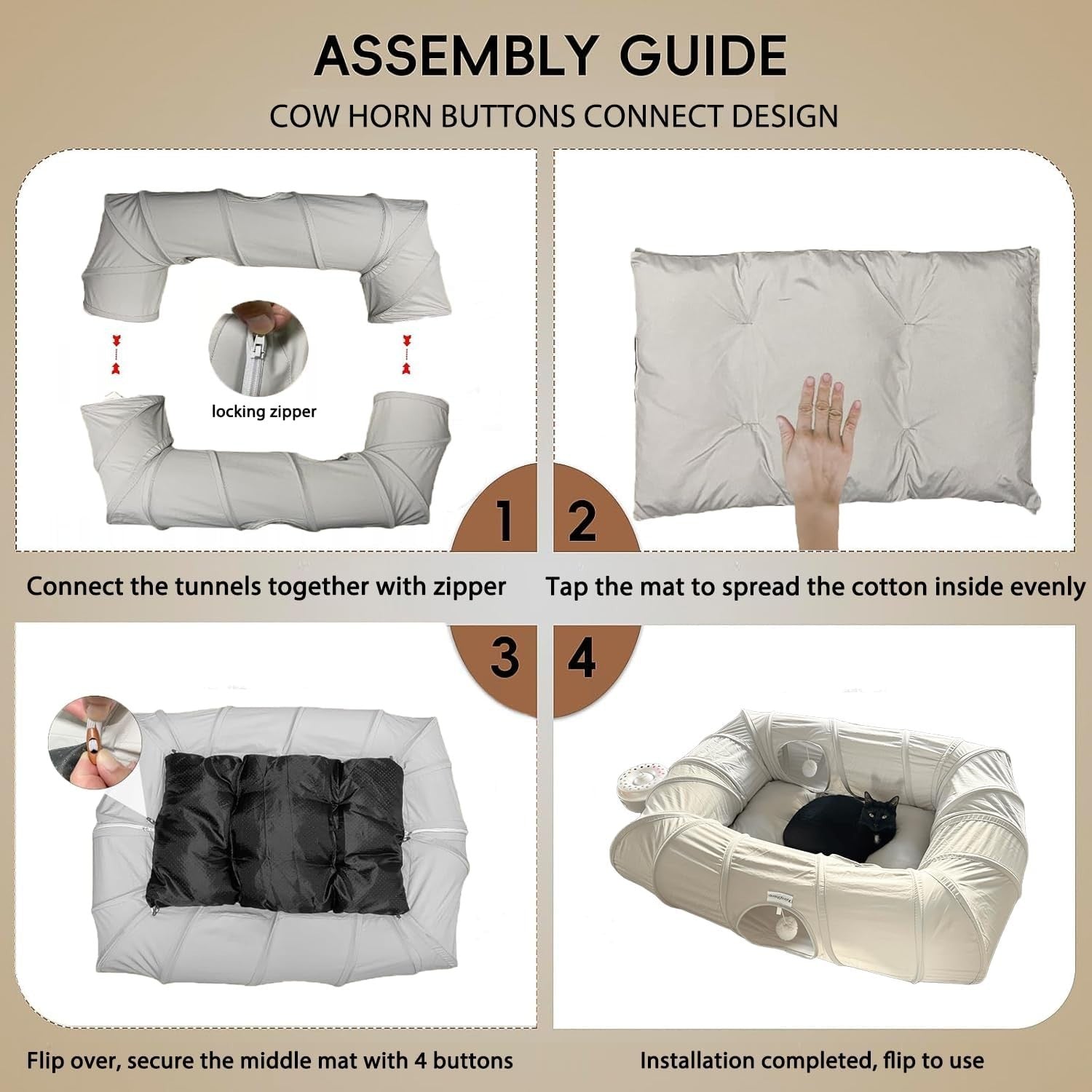 Cat Donut Tunnel Bed 2 in 1 Play Tunnel w Washable Cushion Grey