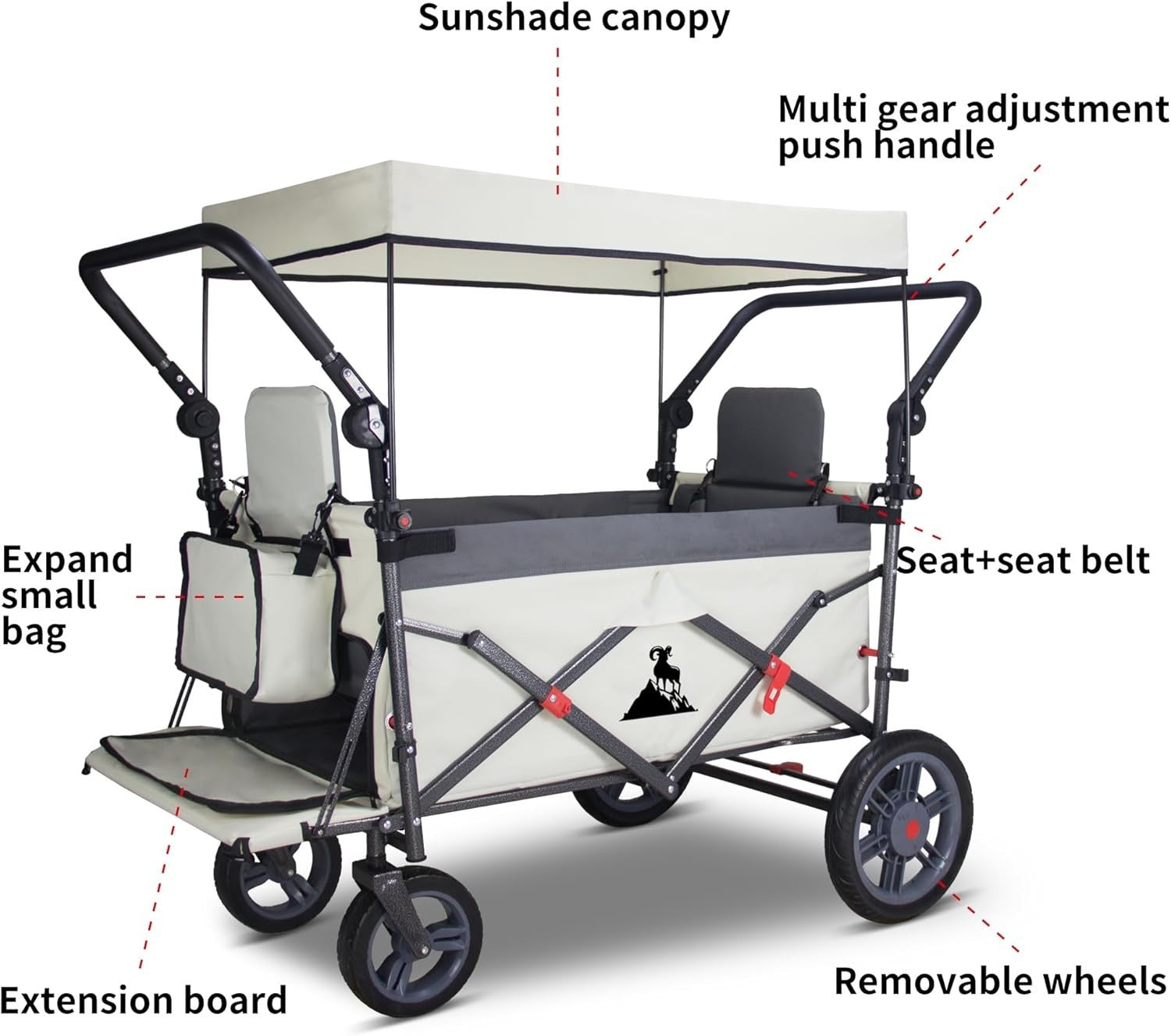 Folding Camping Wagon w Canopy & 2 Seats Heavy Duty Beach Garden Cart