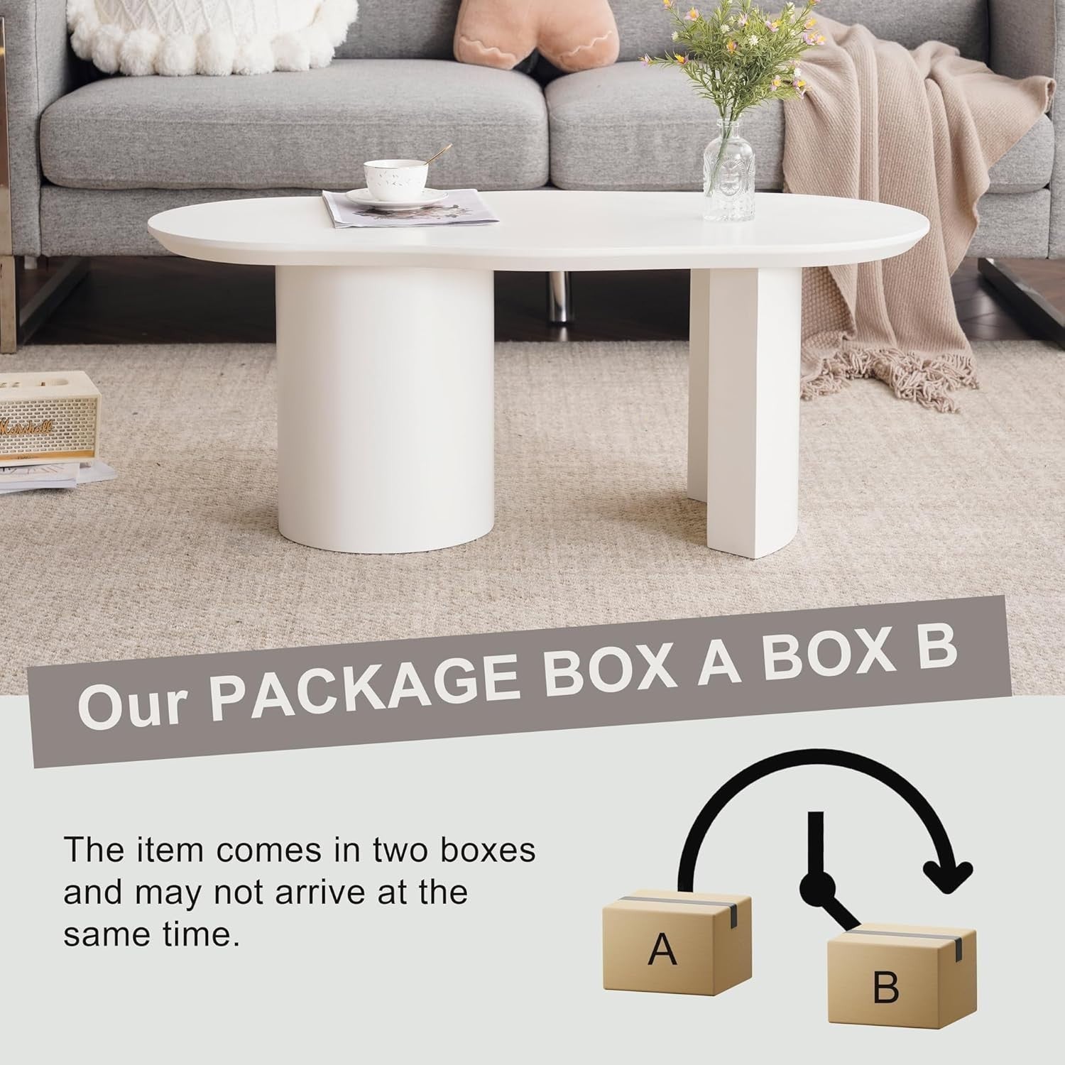 Modern Cloud-Shaped Coffee Table, Spacious Oval Design, Easy Assembly 100cm