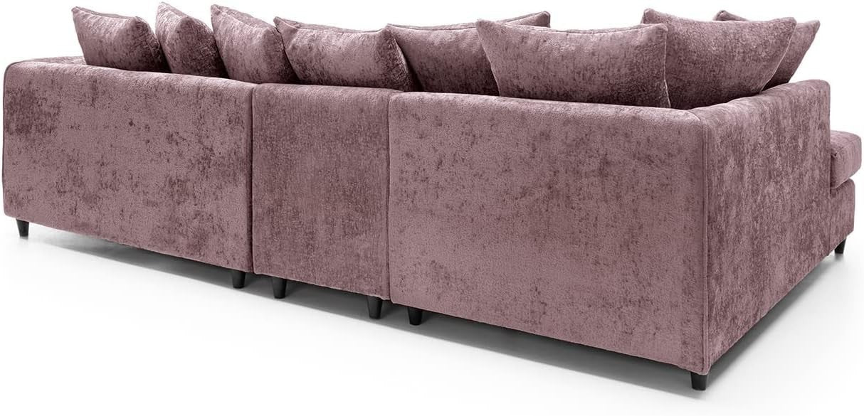 Large Pink Chenille Corner Sofa – Modern L Shape 5 Seater Couch w/ Covers