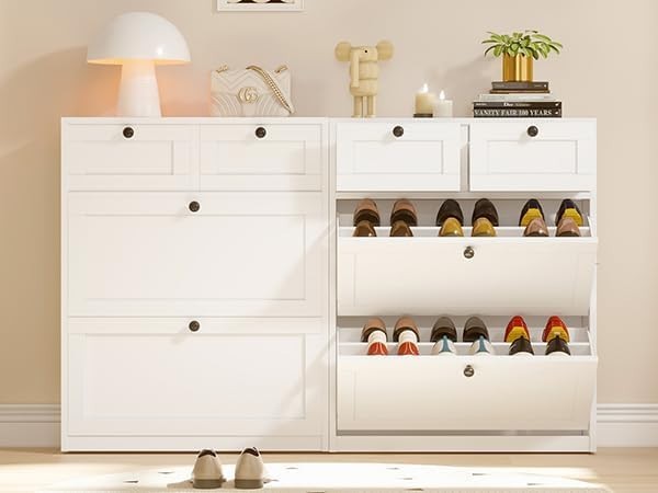 Slim 2 Flip Drawer Shoe Cabinet with Adjustable Shelves & Storage Drawers