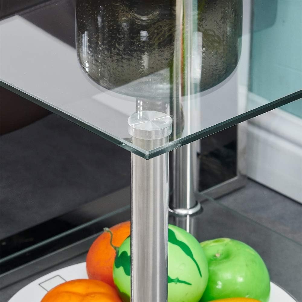Clear Glass Side Table with Chrome Legs – Modern 2-Tier Small Coffee Table