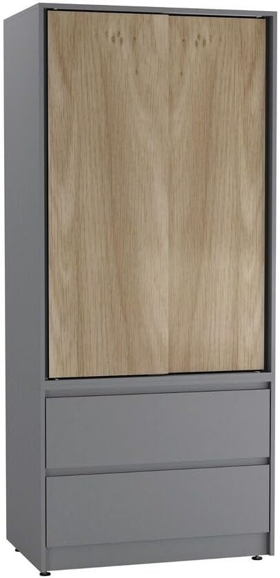 2-Door 2-Drawer Sliding Wardrobe with Hanging Rail & Silent Doors, Bedroom
