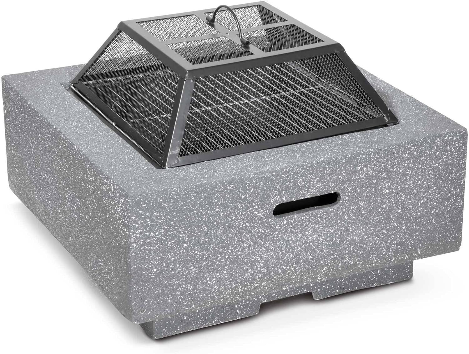 64cm Outdoor Square Fire Pit with BBQ Grill, Mesh Safety Lid & Heat-Resistant