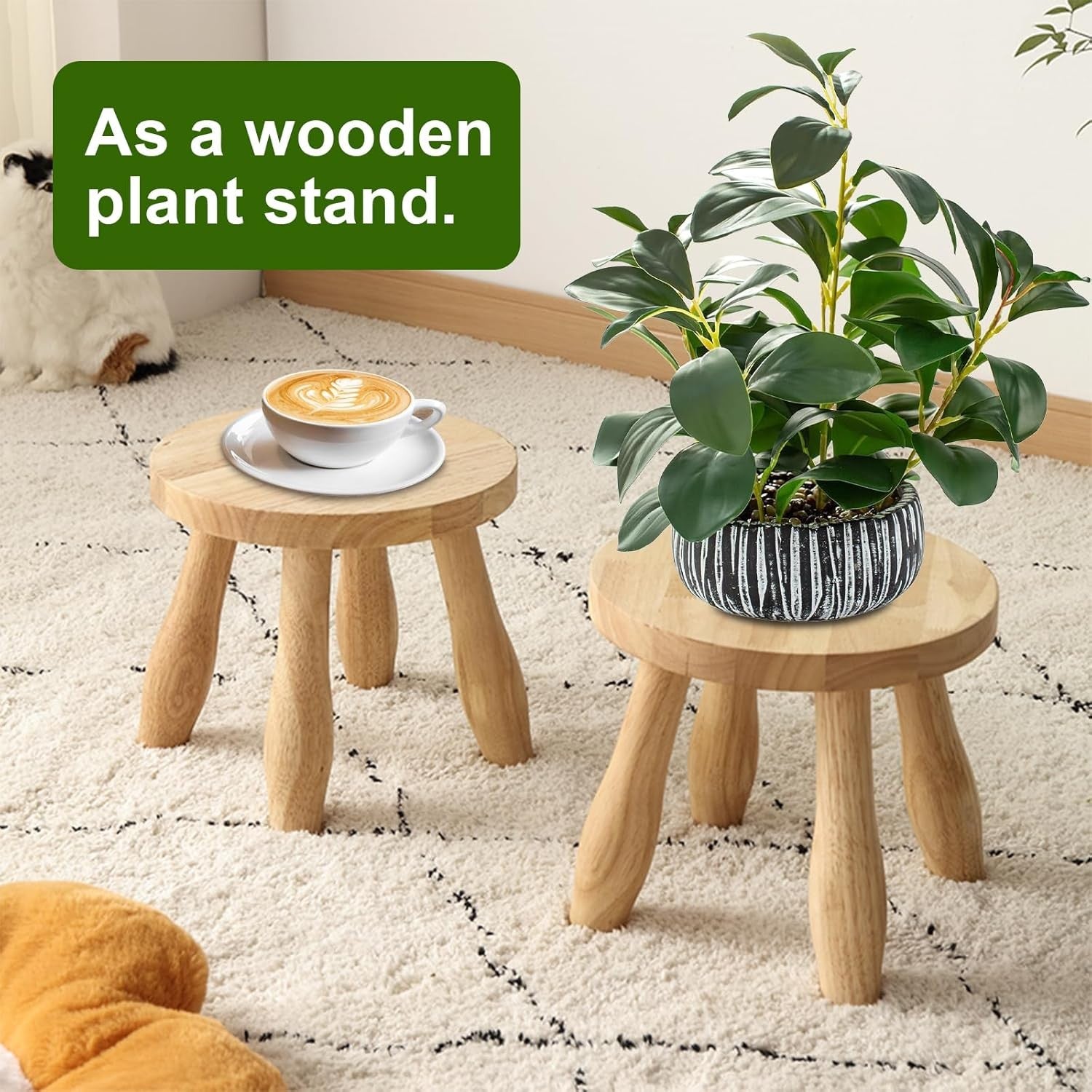 Mushroom Shaped Solid Wood Stool 24cm Rustic Plant Stand Step Stool Home