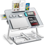 Adjustable Laptop Bed Tray Desk 60x45cm with Drawer Book Stand Grey