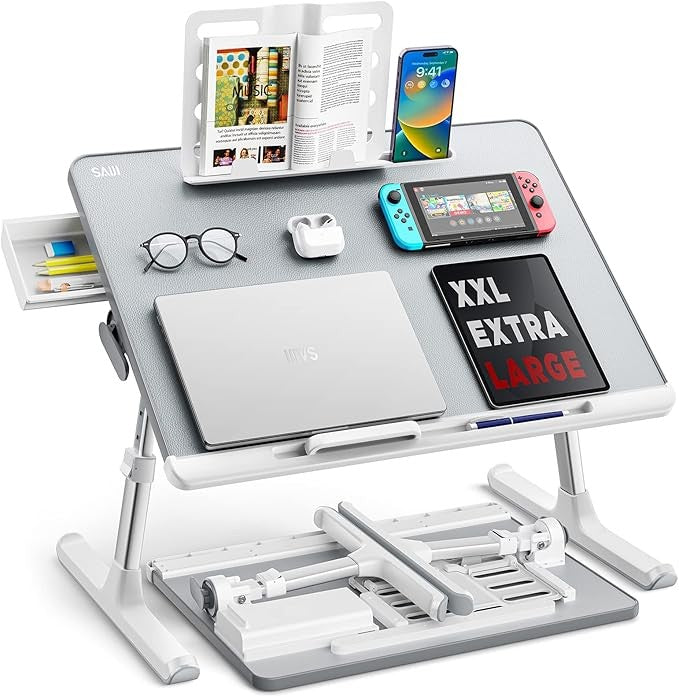 Adjustable Laptop Bed Tray Desk 60x45cm with Drawer Book Stand Grey