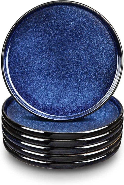 Ceramic Salad Plates Set of 6 8 Inch Blue Dessert Plates Dishwasher Safe