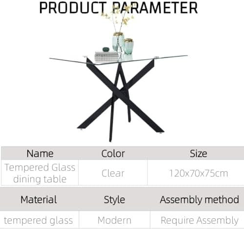 Modern Glass Dining Table 120cm Rectangle Black Chrome Legs 4-6 Seater