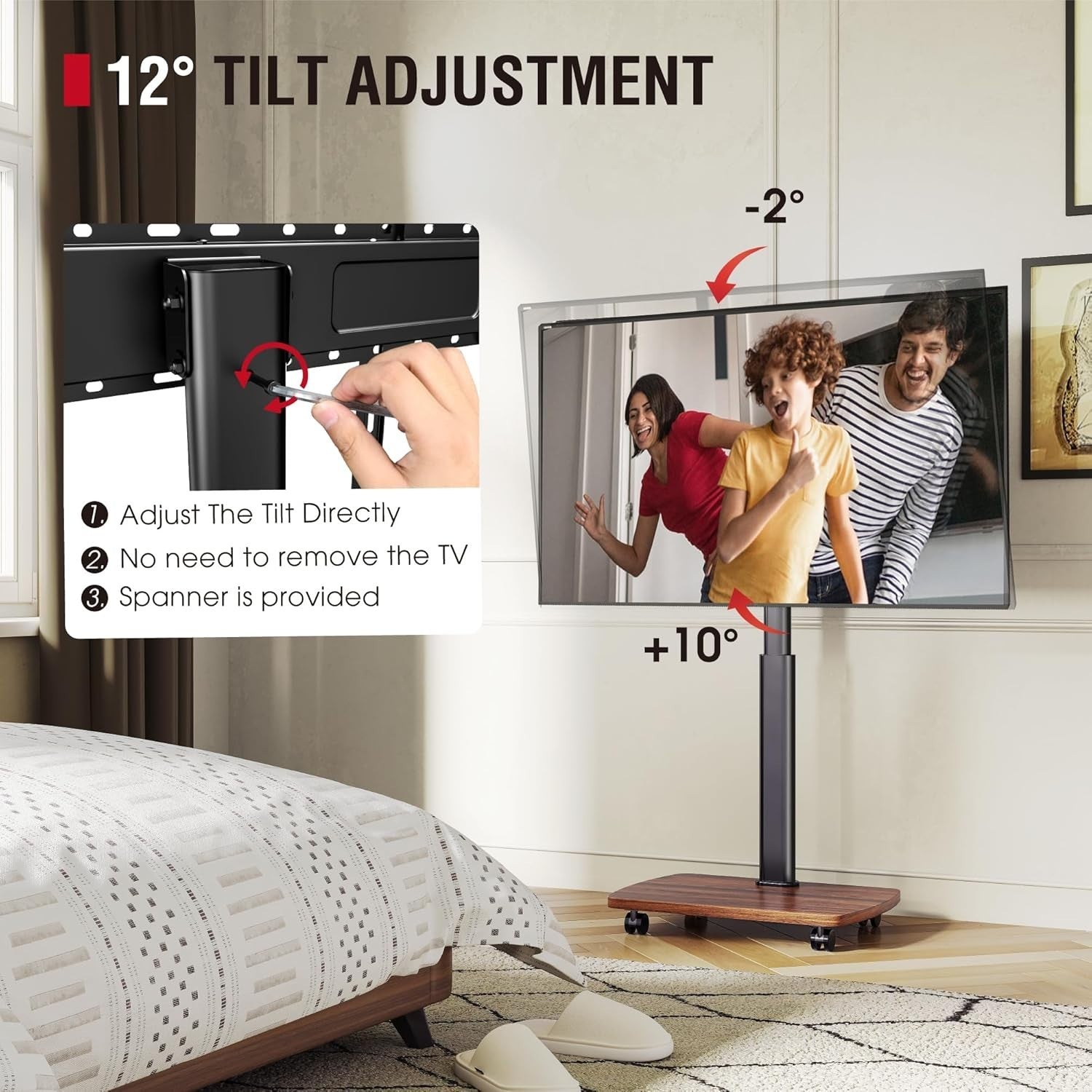 Mobile TV Stand with Wheels | Adjustable Height 32-65” TVs | Swivel Tilt