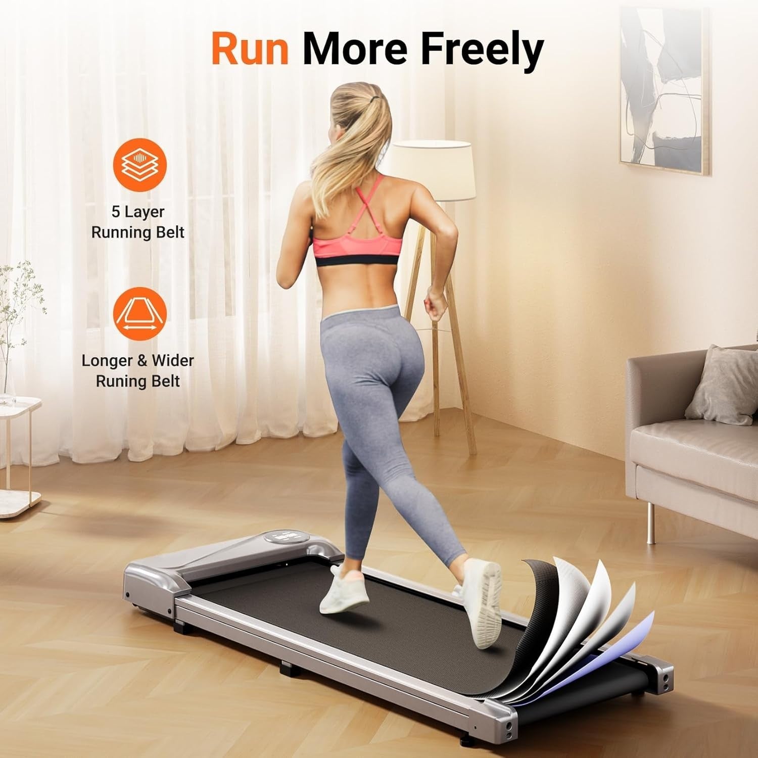Under Desk Treadmill 2.5HP Quiet Motor Walking Pad 265LBS Capacity LED Remote