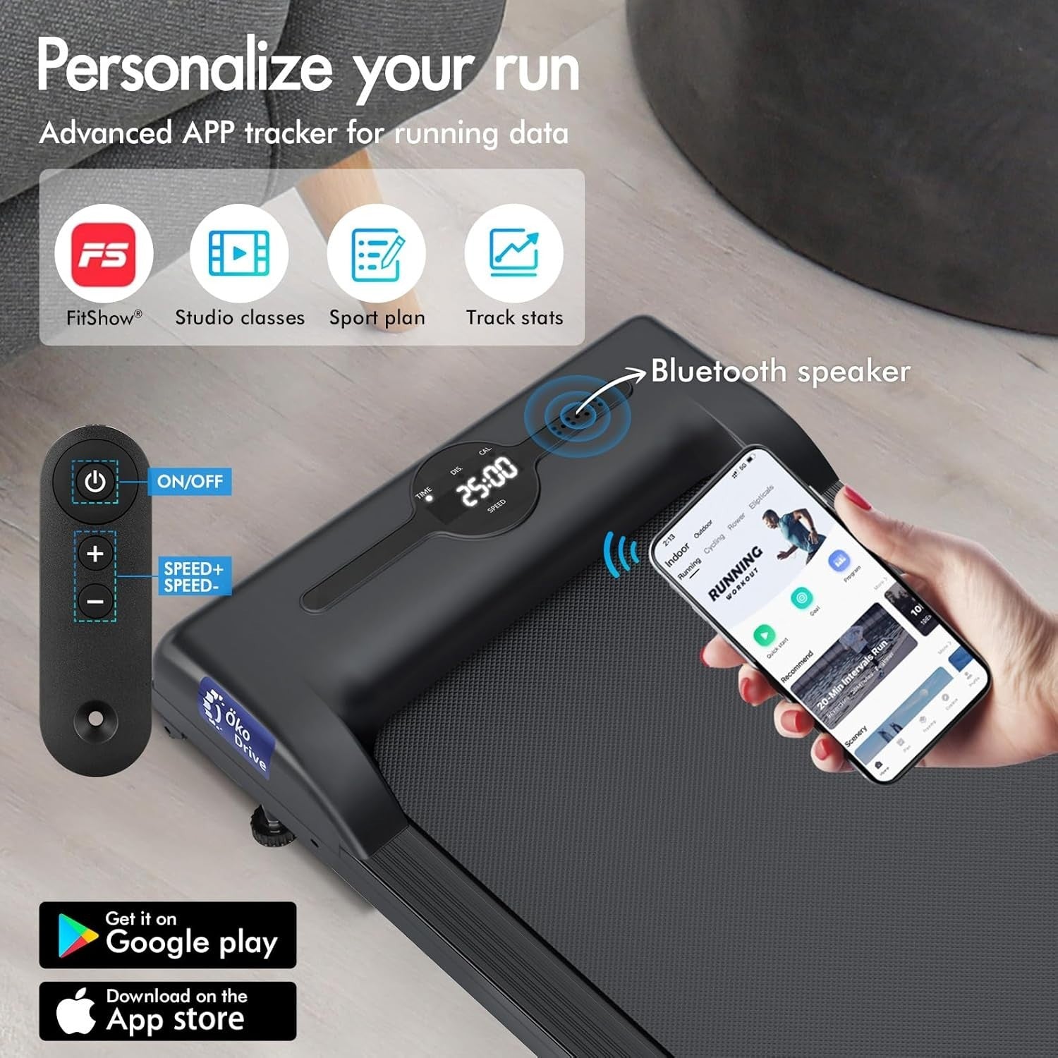 Under Desk Treadmill 2.2HP Foldable Running Machine LED Display Bluetooth