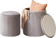 Set of 2 Round Storage Ottomans – Velvet Pouffe Stool Set for Bedroom & Living