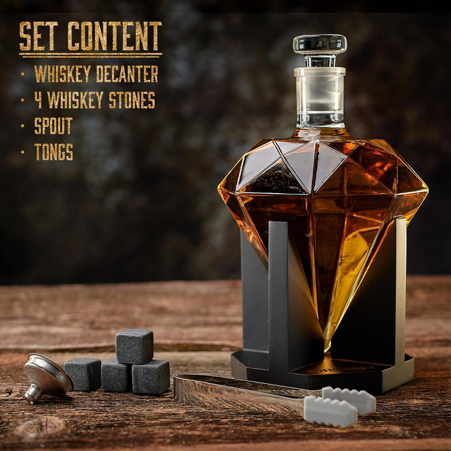 700ml Diamond Whiskey Decanter Set with Glasses & Stones Luxury Men’s Gift Bar