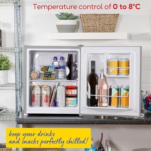 40L Mini Fridge Table Top Compact Larder Stainless Steel Silver