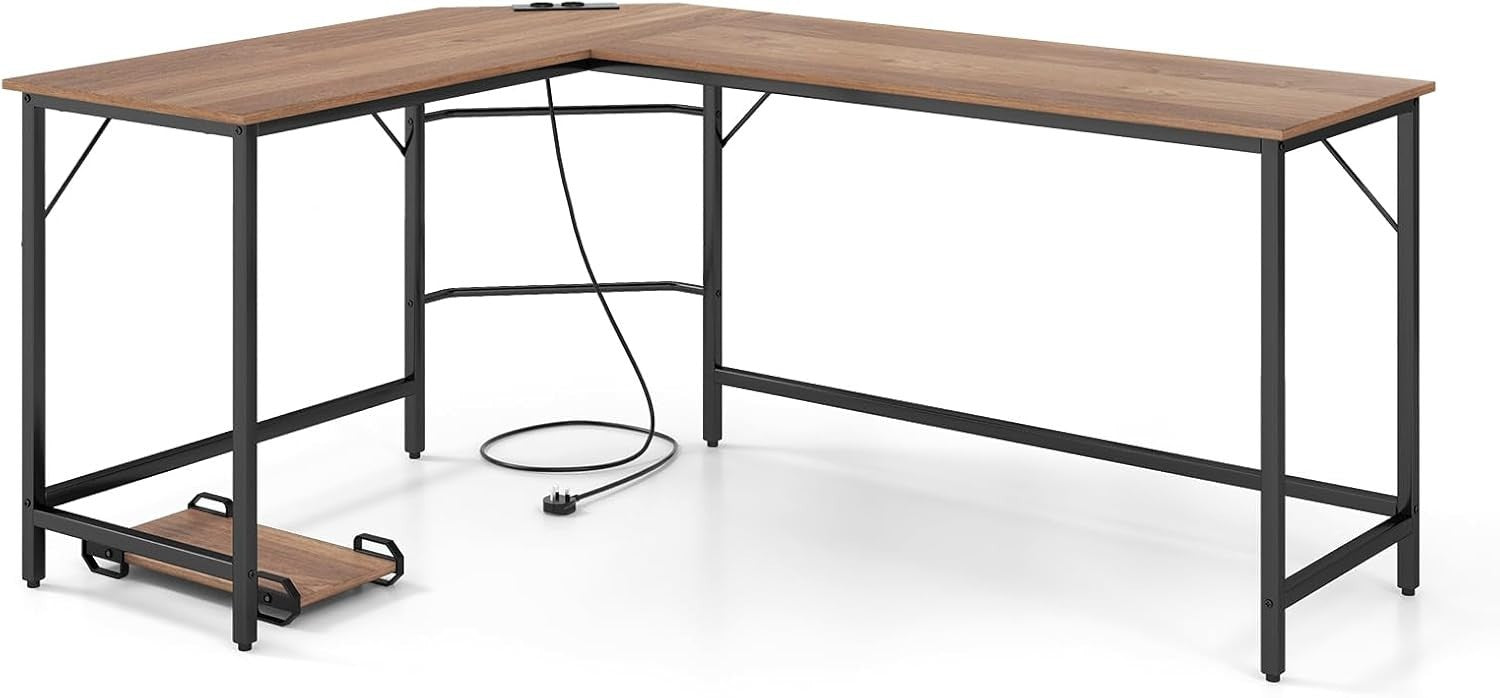 Natural L-Shaped Desk 168cm Corner Computer Table with CPU Stand Office