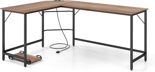 Natural L-Shaped Desk 168cm Corner Computer Table with CPU Stand Office