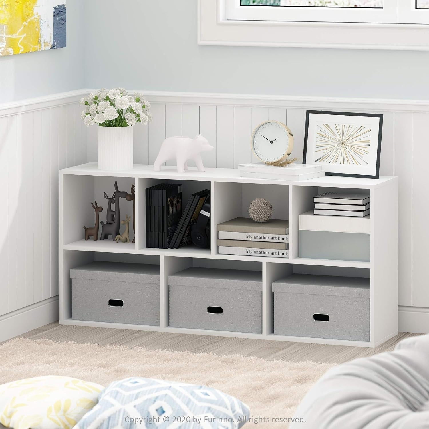 7 Cube Reversible Bookcase Storage Open Shelf Compact Design Organizer White