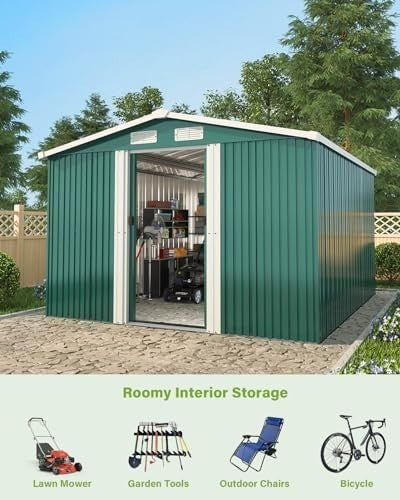 Lockable 10x8 FT Metal Garden Shed with Base Outdoor Storage House