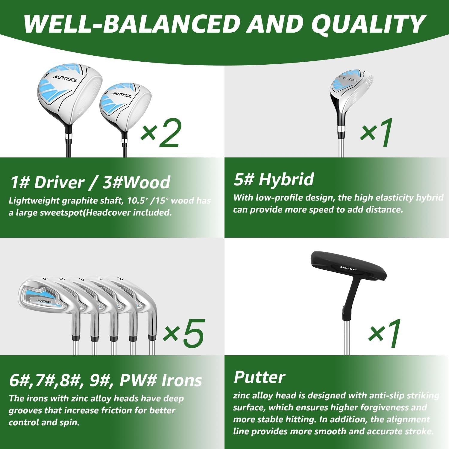 Ladies Right Hand Golf Clubs Set 10-Piece Complete Kit Driver Irons Putter Bag