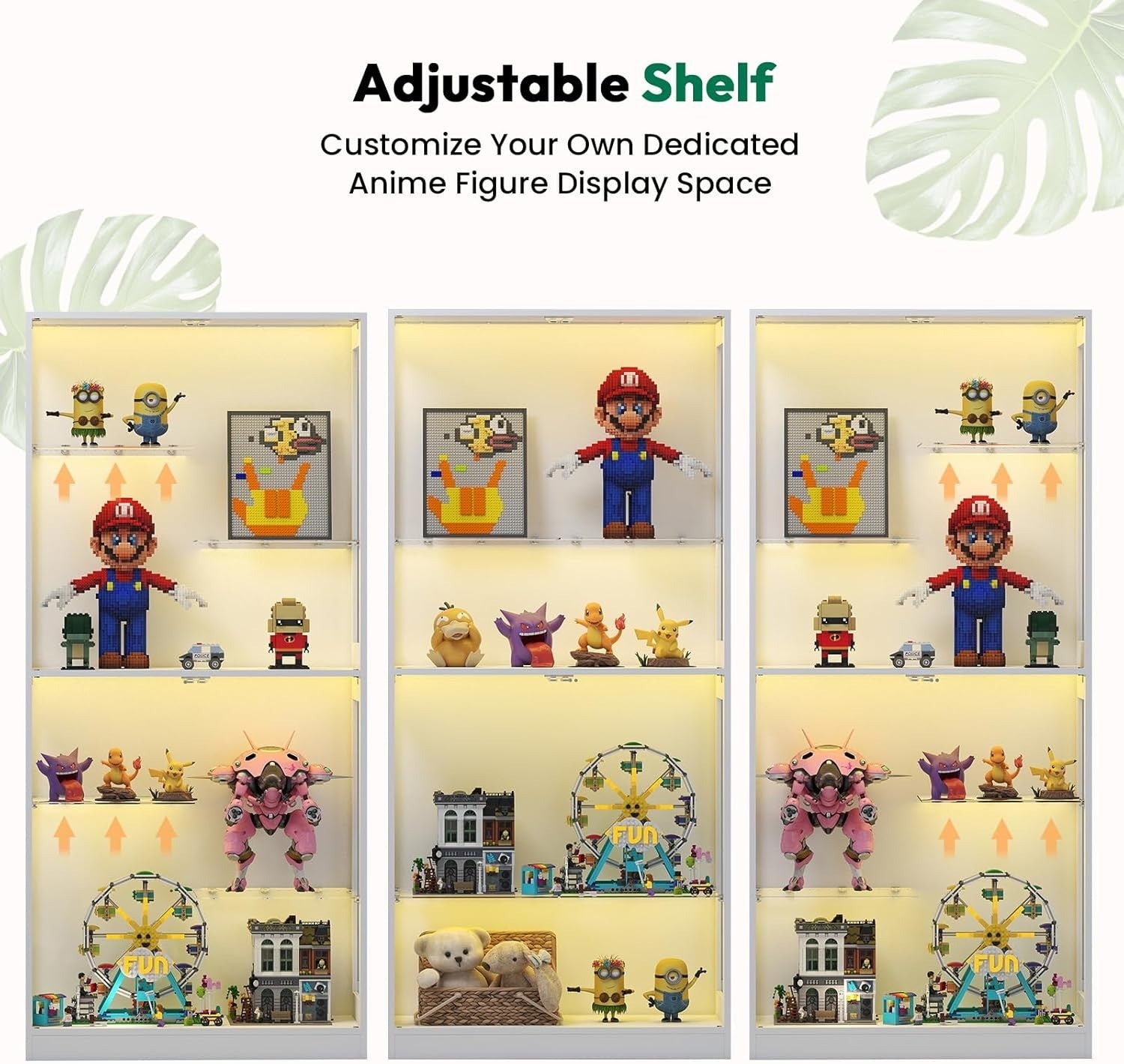 Glass Display Cabinet with RGB LED Lights, Adjustable Shelves & Magnetic Doors