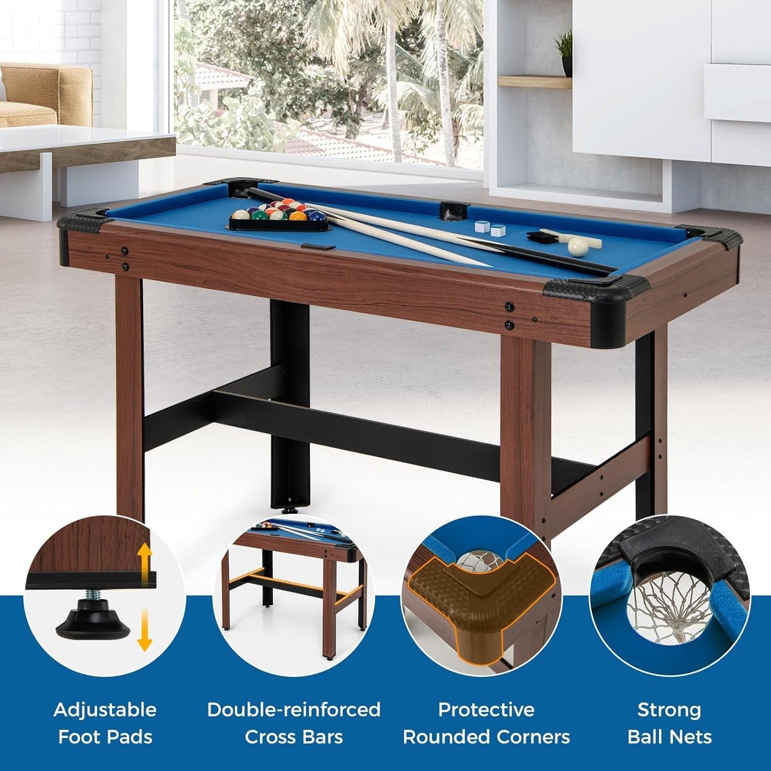 48in Mini Pool Table Wooden Billiards Game Set for Kids Family