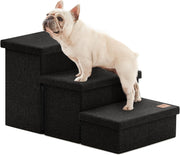 Dog Stairs 3 Step with Storage 18" High Foldable Pet Steps Black