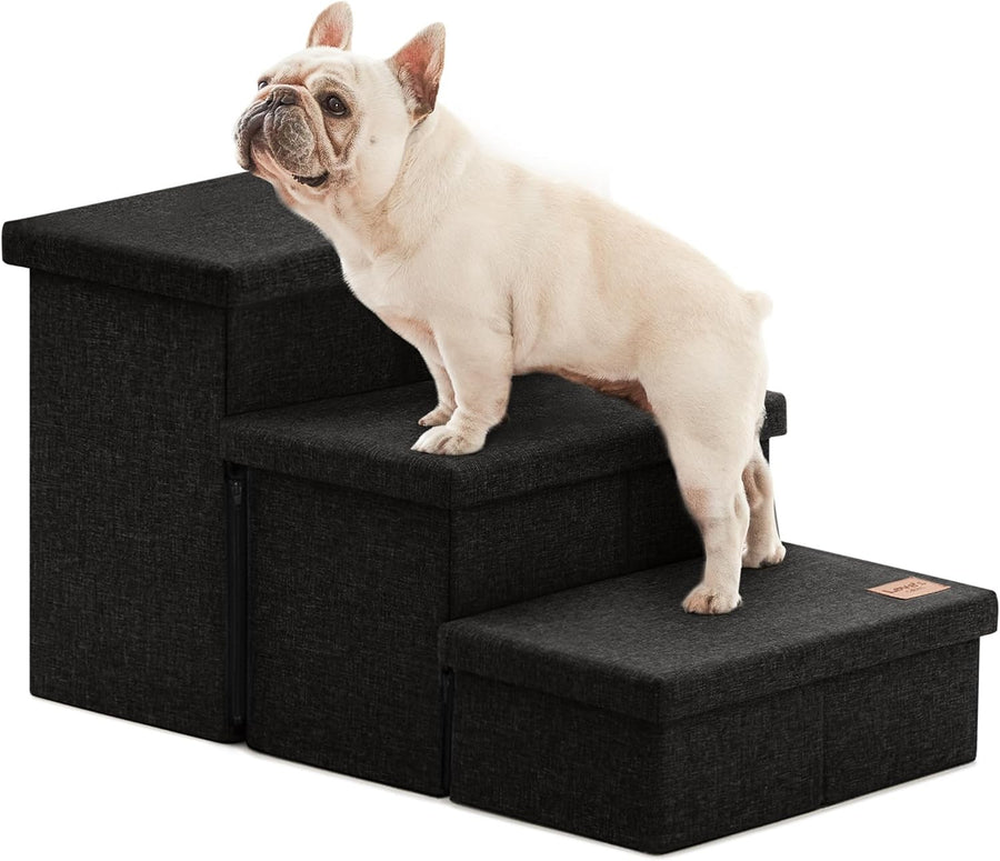 Dog Stairs 3 Step with Storage 18" High Foldable Pet Steps Black